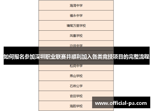 如何报名参加深圳职业联赛并顺利加入各类竞技项目的完整流程 如何报名参加深圳职业联赛并顺利加入各类竞技项目的完整流程